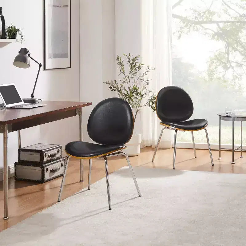 Sillas de comedor de madera curvada y cuero sintético