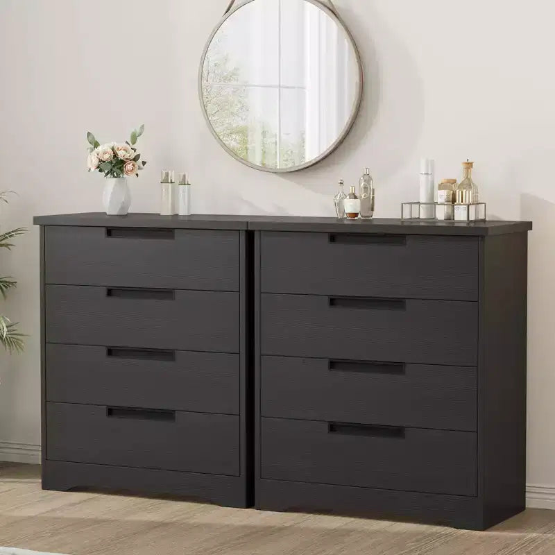 Cómoda de 4 cajones para dormitorio, organizador de madera para sala de estar, negro