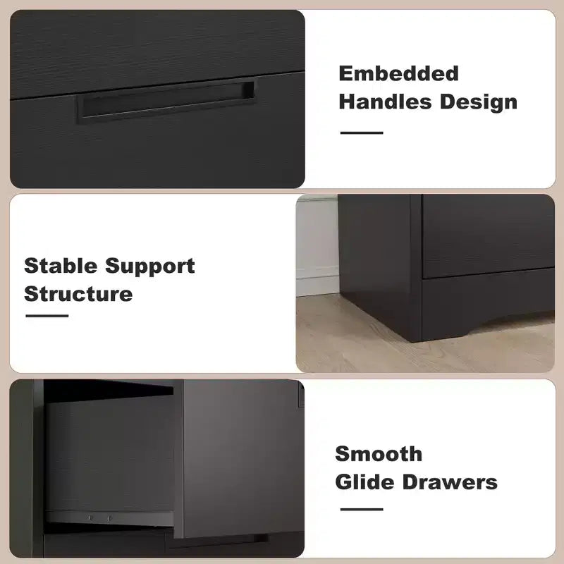 Cómoda de 4 cajones para dormitorio, organizador de madera para sala de estar, negro