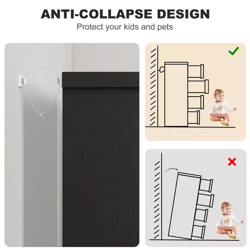 Cómoda de 4 cajones para dormitorio, organizador de madera para sala de estar, negro
