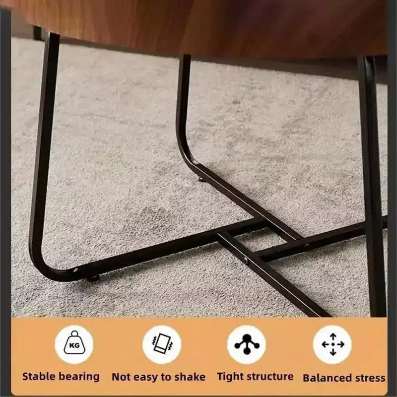 Juego de mesas de centro nido, 2 mesas redondas, tablero de MDF acabado nogal con borde elevado, patas metálicas intercambiables, diseño que ahorra espacio