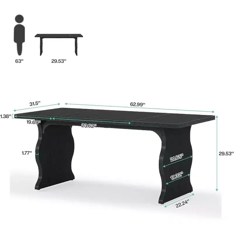 Table à manger pour 4-6 personnes, table de cuisine rectangulaire moderne de 63, grand meuble de style campagnard pour la cuisine et la salle à manger, noir