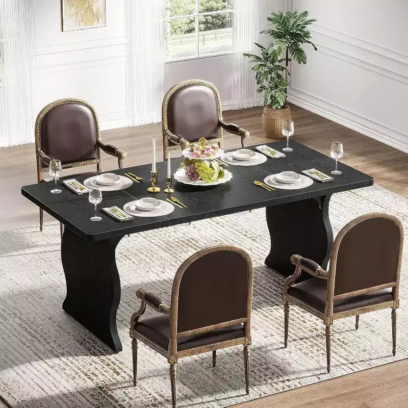 Table à manger pour 4-6 personnes, table de cuisine rectangulaire moderne de 63, grand meuble de style campagnard pour la cuisine et la salle à manger, noir