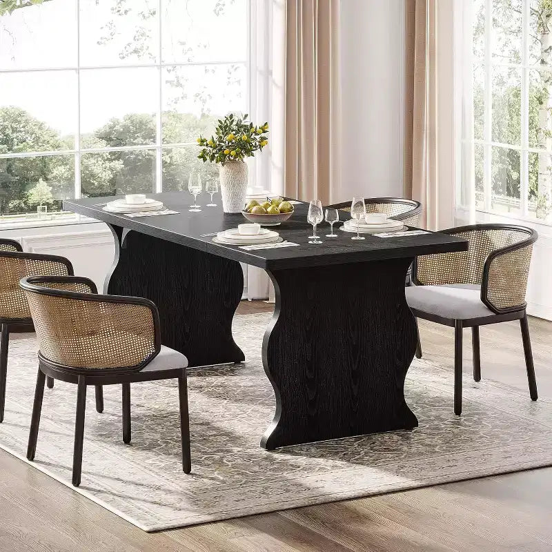 Table à manger pour 4-6 personnes, table de cuisine rectangulaire moderne de 63, grand meuble de style campagnard pour la cuisine et la salle à manger, noir