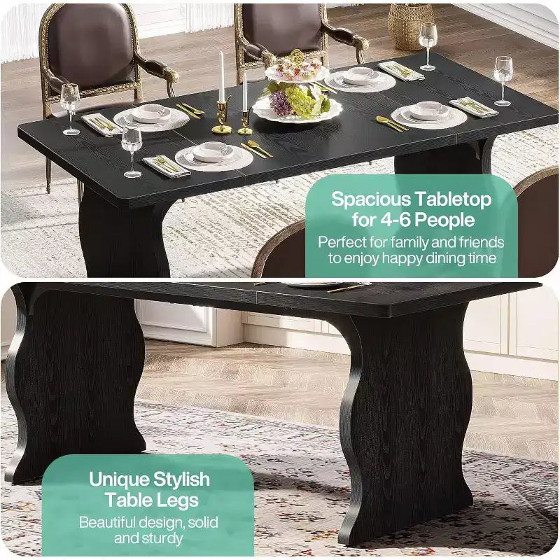 Table à manger pour 4-6 personnes, table de cuisine rectangulaire moderne de 63, grand meuble de style campagnard pour la cuisine et la salle à manger, noir