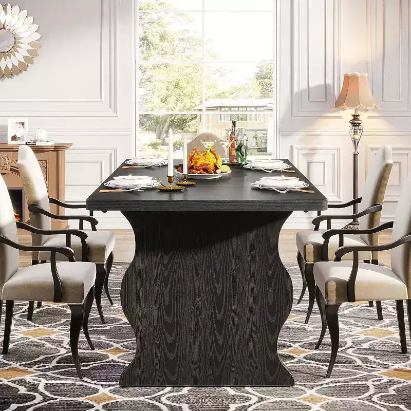 Table à manger pour 4-6 personnes, table de cuisine rectangulaire moderne de 63, grand meuble de style campagnard pour la cuisine et la salle à manger, noir