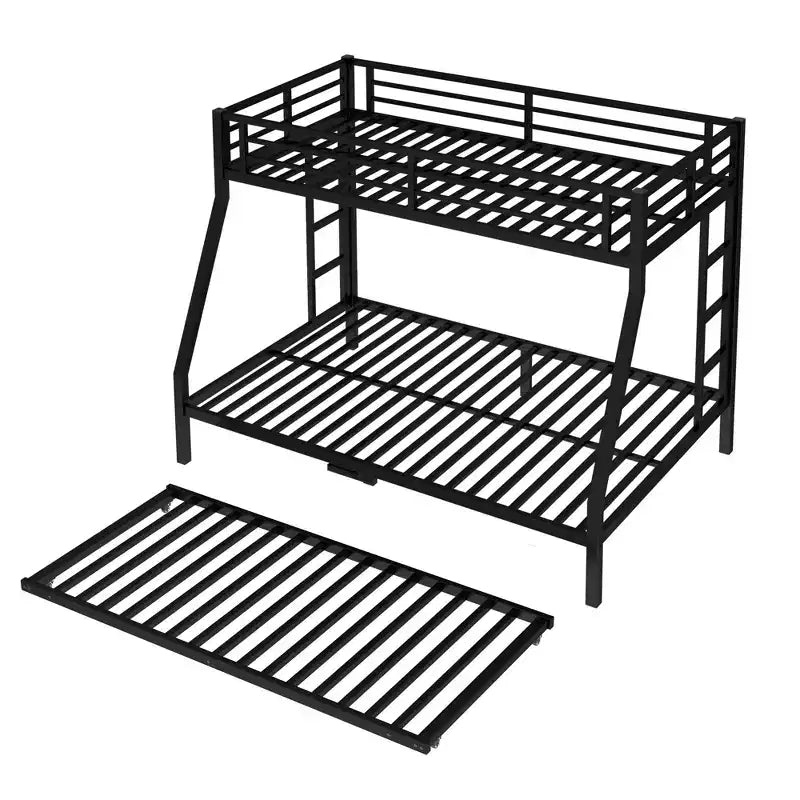 Twin over Full Metal Bunk Bed with Twin Size Trundle Black