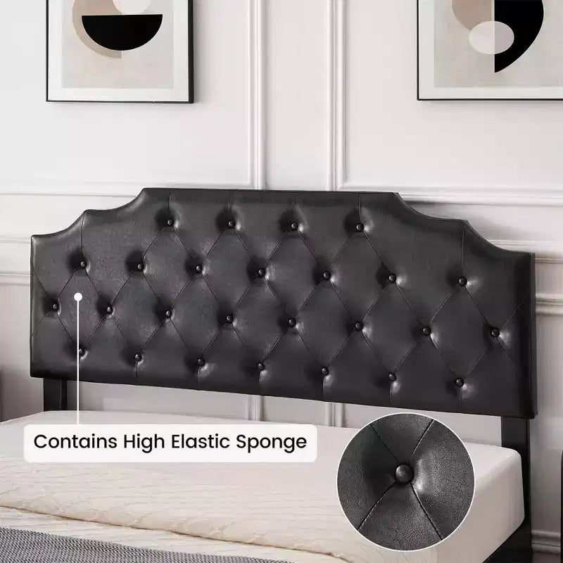 Estructura de cama tamaño queen con 2 cajones de almacenamiento y cabecero, cama de plataforma tapizada en cuero PU con capitoné de botones