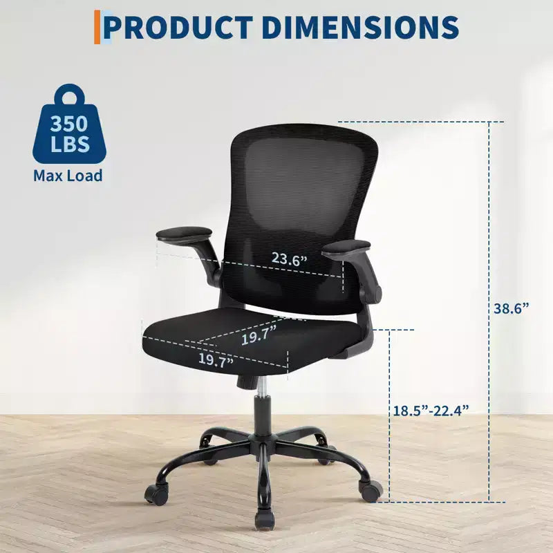 Silla de oficina de malla con soporte lumbar ajustable, reposabrazos abatibles, silla de trabajo con ruedas, cómoda silla para computadora