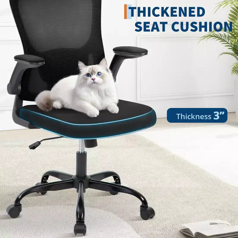 Silla de oficina de malla con soporte lumbar ajustable, reposabrazos abatibles, silla de trabajo con ruedas, cómoda silla para computadora