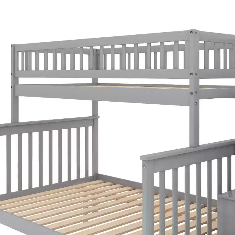 Etagenbett mit zwei Einzelbetten, ausziehbarem Bett und Treppe mit Stauraum, Etagenbett aus Massivholz für Kinder, Jugendliche und Erwachsene