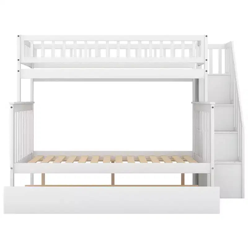 Etagenbett mit zwei Einzelbetten, ausziehbarem Bett und Treppe mit Stauraum, Etagenbett aus Massivholz für Kinder, Jugendliche und Erwachsene