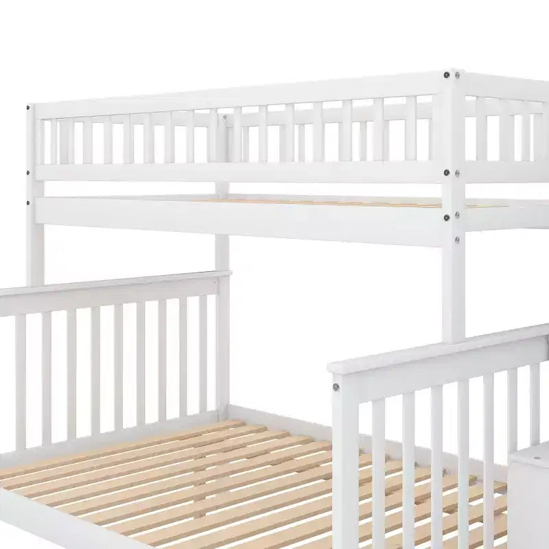 Etagenbett mit zwei Einzelbetten, ausziehbarem Bett und Treppe mit Stauraum, Etagenbett aus Massivholz für Kinder, Jugendliche und Erwachsene