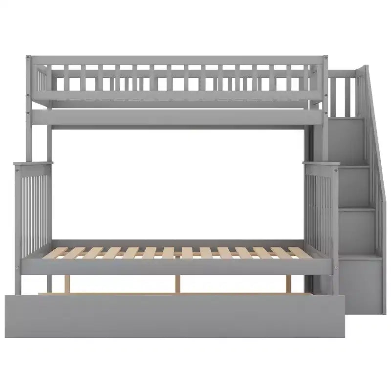 Litera con dos camas individuales, cama nido y escalera con almacenamiento, litera con escalera de madera maciza para niños, adolescentes y adultos
