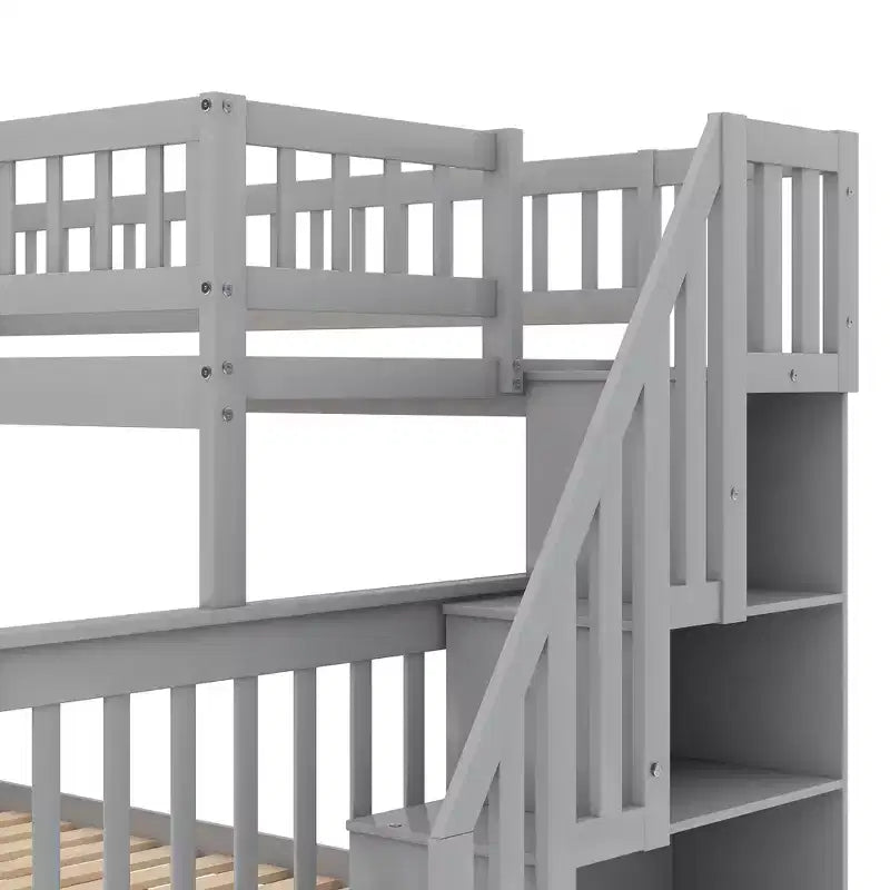 Litera con dos camas individuales, cama nido y escalera con almacenamiento, litera con escalera de madera maciza para niños, adolescentes y adultos