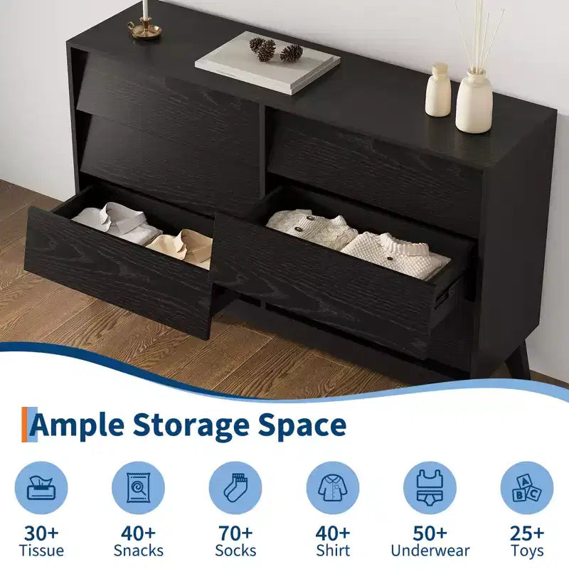 Cómoda vintage de 6 cajones con diseño biselado, mueble para TV para dormitorio, sala de estar, recibidor y armario