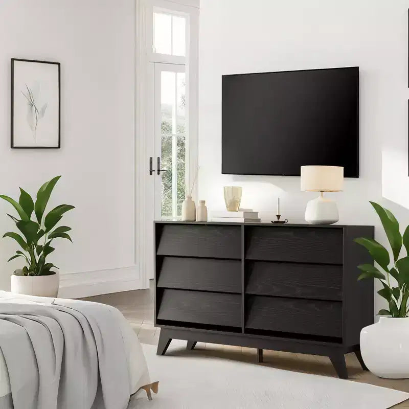 Cómoda vintage de 6 cajones con diseño biselado, mueble para TV para dormitorio, sala de estar, recibidor y armario