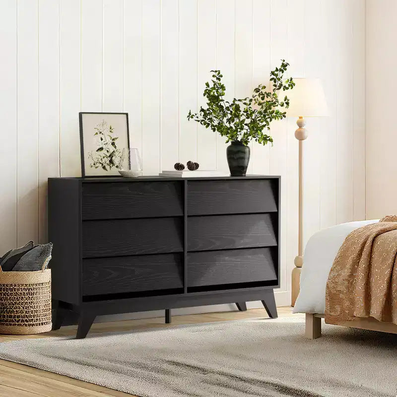 Cómoda vintage de 6 cajones con diseño biselado, mueble para TV para dormitorio, sala de estar, recibidor y armario