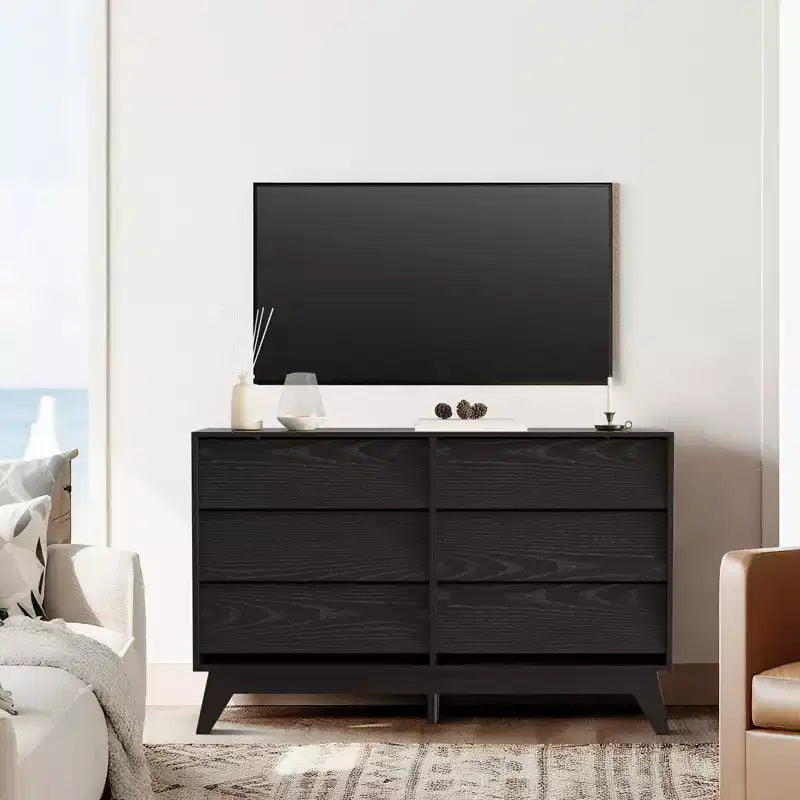 Cómoda vintage de 6 cajones con diseño biselado, mueble para TV para dormitorio, sala de estar, recibidor y armario