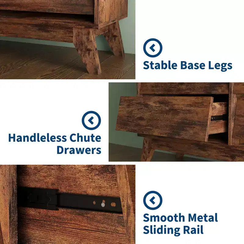 Vintage-Kommode mit 6 Schubladen und abgeschrägtem Design, TV-Schrank für Schlafzimmer, Wohnzimmer, Eingangsbereich und Ankleidezimmer