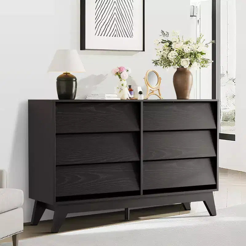 Vintage-Kommode mit 6 Schubladen und abgeschrägtem Design, TV-Schrank für Schlafzimmer, Wohnzimmer, Eingangsbereich und Ankleidezimmer