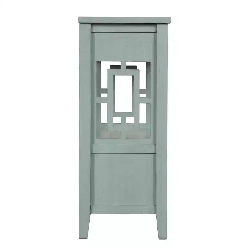 Farmhouse Wood Console Table with 4 Drawers and 1 Storage Shelf for Entryway and Living Room , Retro Blue