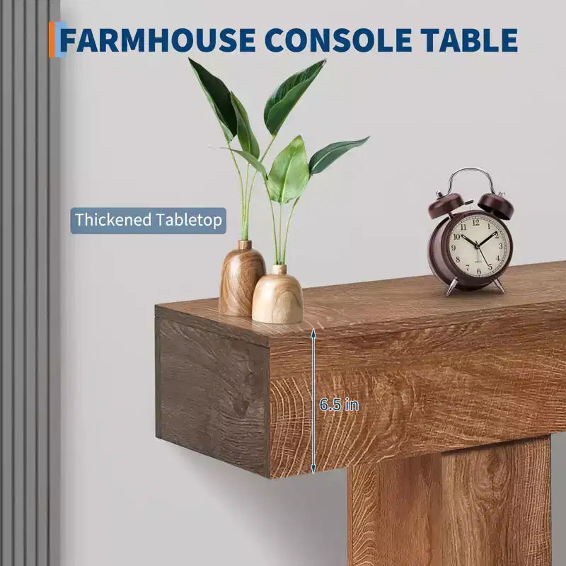 Rechteckiger Sofatisch aus Holz hinter dem Sofa, Konsolentisch für den Eingangsbereich im Landhausstil, rustikales Braun/2 Ebenen