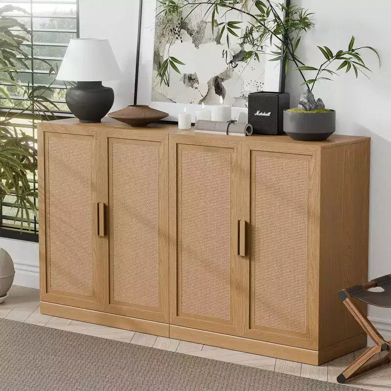 Modernes Sideboard mit 4 Türen, 62 W x 31 H, Rattangeflecht-Fronten, Anrichte und Akzent-Stauraumschrank für Flur, Eingangsbereich und Esszimmer, Natur
