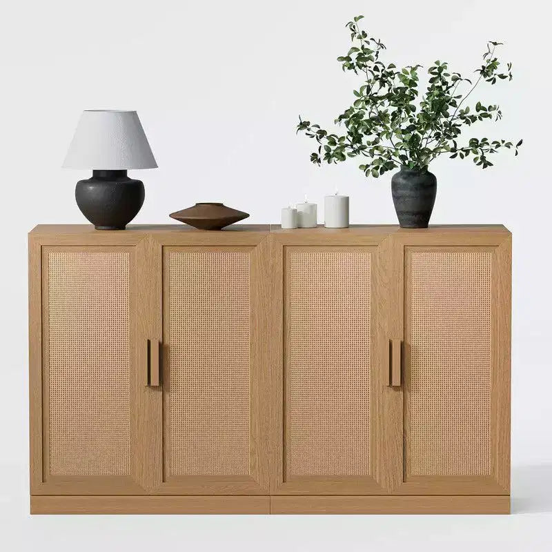 Modernes Sideboard mit 4 Türen, 62 W x 31 H, Rattangeflecht-Fronten, Anrichte und Akzent-Stauraumschrank für Flur, Eingangsbereich und Esszimmer, Natur