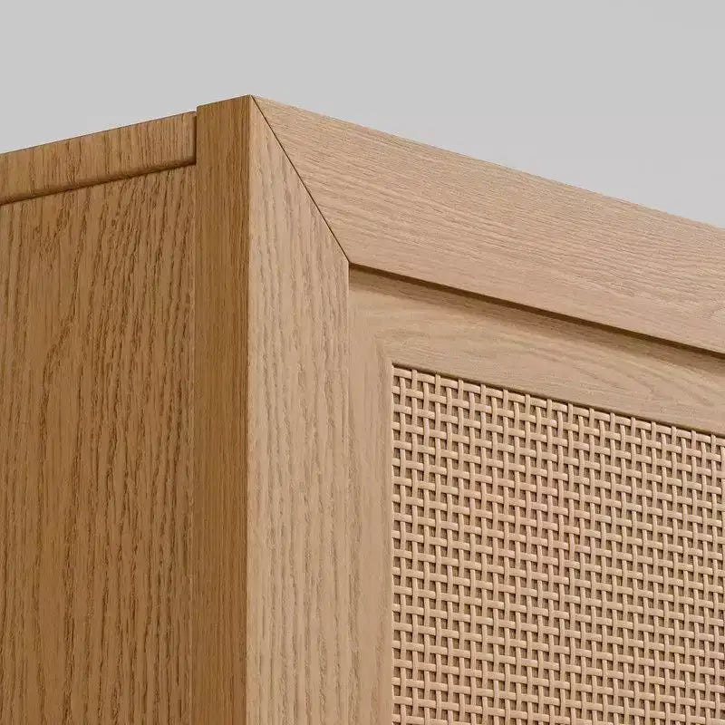 Modernes Sideboard mit 4 Türen, 62 W x 31 H, Rattangeflecht-Fronten, Anrichte und Akzent-Stauraumschrank für Flur, Eingangsbereich und Esszimmer, Natur