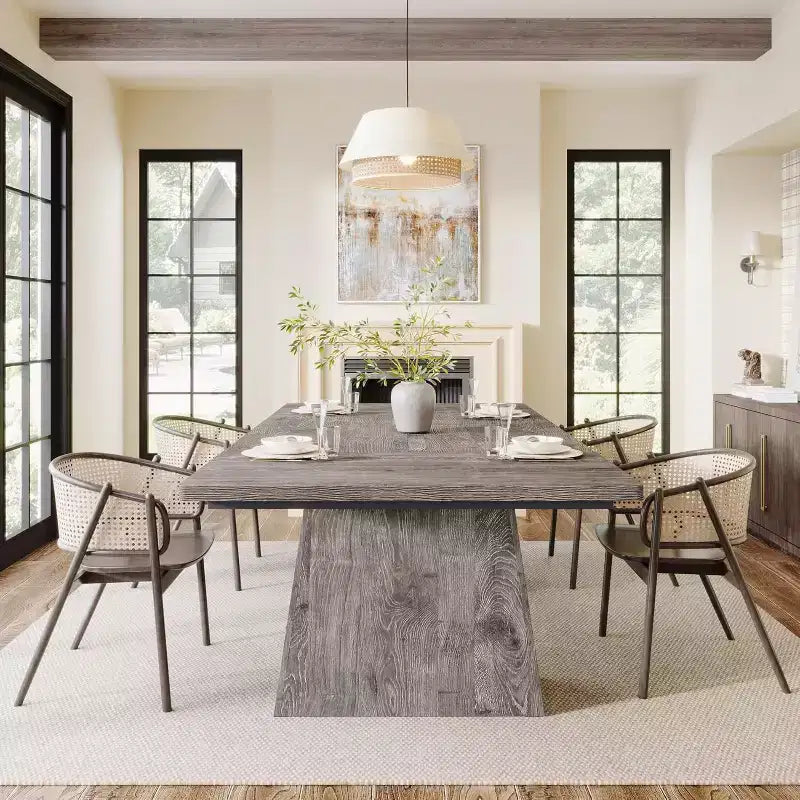 Mesa de comedor para 4-6 personas, mesa de cocina moderna de 63 con robustas patas de madera cónicas, para comedor, cocina o sala de estar