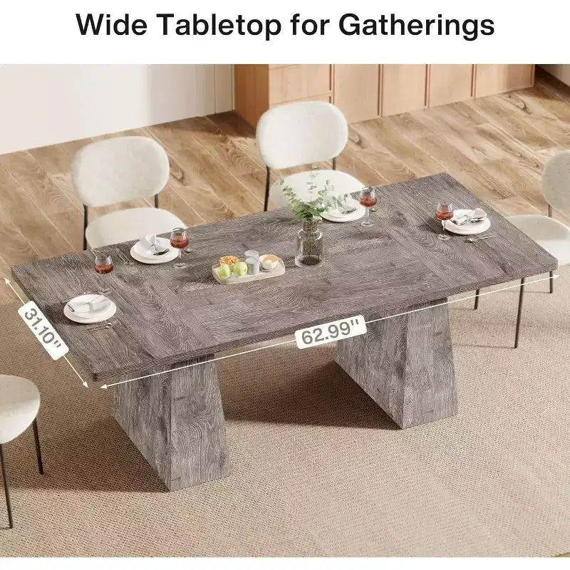 Mesa de comedor para 4-6 personas, mesa de cocina moderna de 63 con robustas patas de madera cónicas, para comedor, cocina o sala de estar
