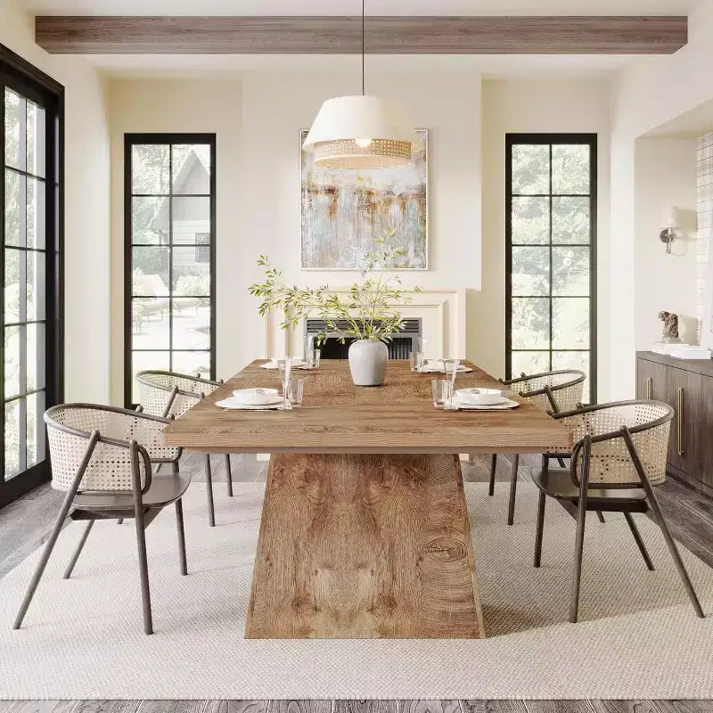 Mesa de comedor para 4-6 personas, mesa de cocina moderna de 63 con robustas patas de madera cónicas, para comedor, cocina o sala de estar