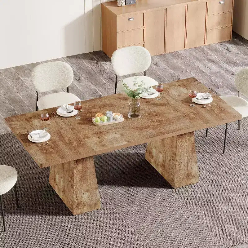 Mesa de comedor para 4-6 personas, mesa de cocina moderna de 63 con robustas patas de madera cónicas, para comedor, cocina o sala de estar