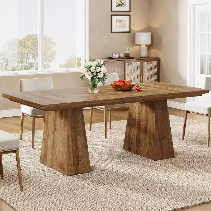 Mesa de comedor para 4-6 personas, mesa de cocina moderna de 63 con robustas patas de madera cónicas, para comedor, cocina o sala de estar