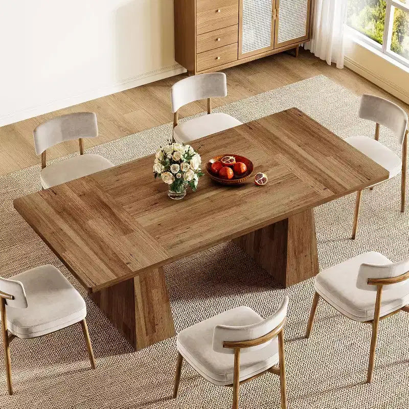 Mesa de comedor para 4-6 personas, mesa de cocina moderna de 63 con robustas patas de madera cónicas, para comedor, cocina o sala de estar