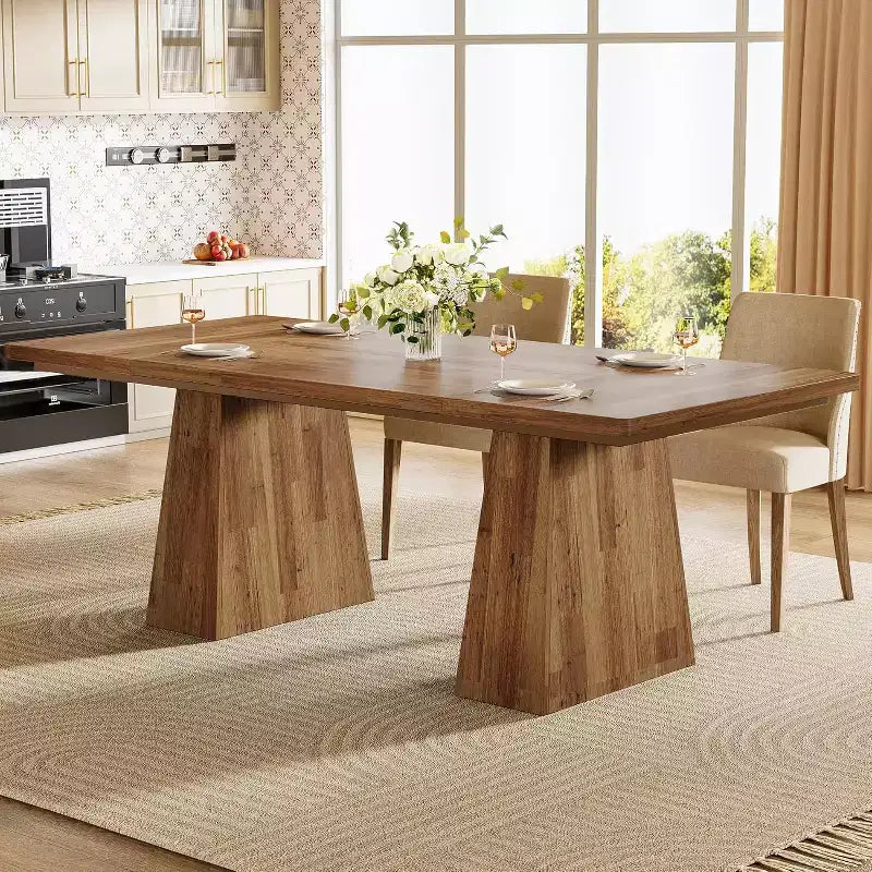 Mesa de comedor para 4-6 personas, mesa de cocina moderna de 63 con robustas patas de madera cónicas, para comedor, cocina o sala de estar