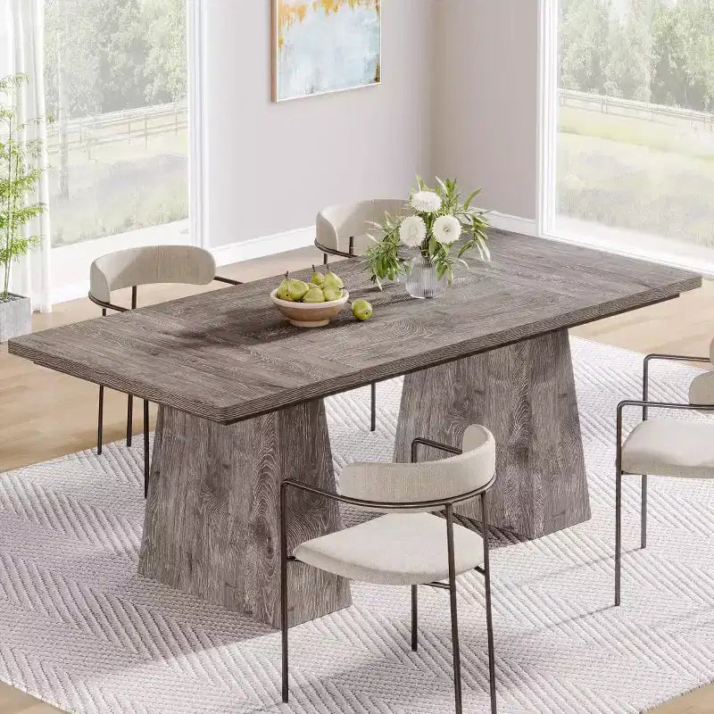 Table de salle à manger pour 4 à 6 personnes, table de cuisine moderne de 63 avec pieds robustes en bois effilés, pour salle à manger, cuisine ou salon