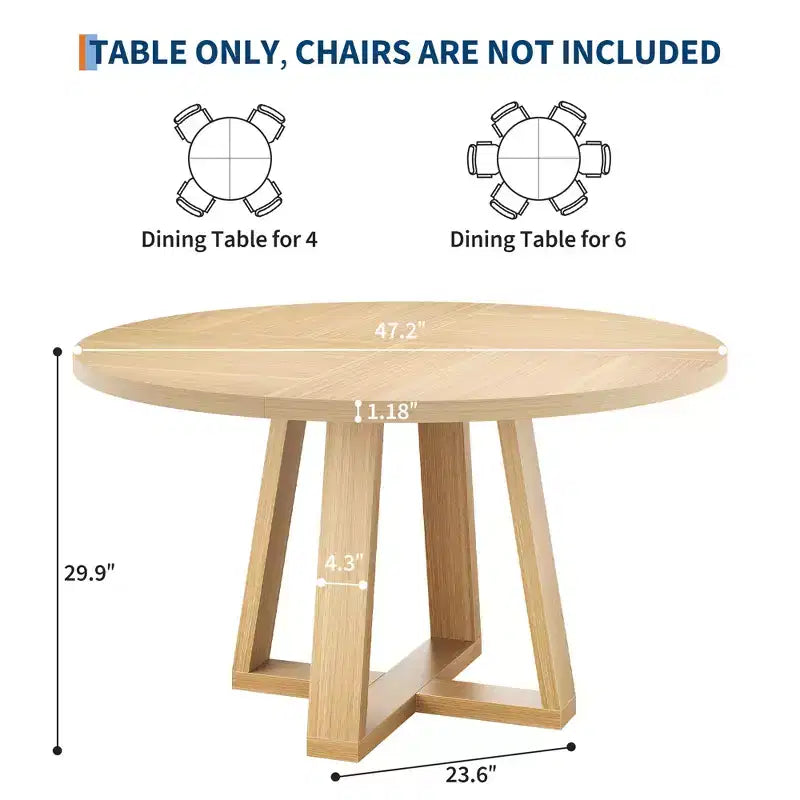 Table ronde de salle à manger pour 4 personnes, table de salle à manger de 47 pouces, tables rondes de cuisine pour salle à manger, cuisine ou salon (table uniquement)