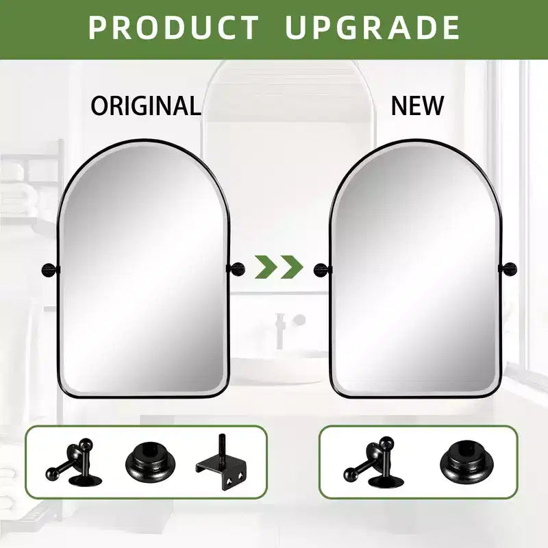 32 x 23 Wrought Iron Rounded Arch Black Pivot Wall Mirror Tilting Bathroom Vanity Mirror Metal Framed Adjustable for Bedroom Living Room