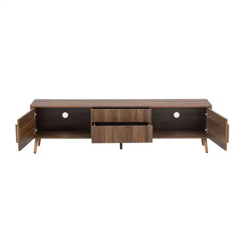 Mueble para TV de nogal de estilo moderno de mediados de siglo con estructura maciza