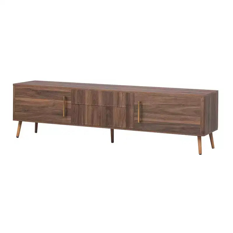 Mueble para TV de nogal de estilo moderno de mediados de siglo con estructura maciza