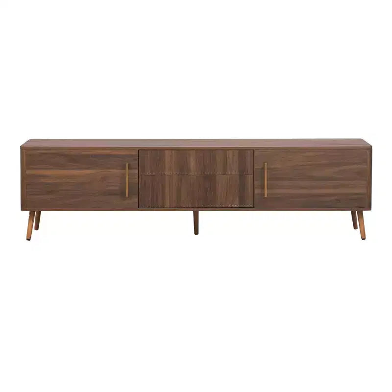 Mueble para TV de nogal de estilo moderno de mediados de siglo con estructura maciza