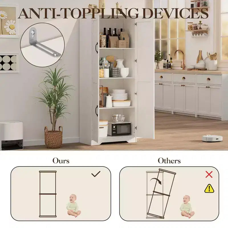 Aufbewahrungsschrank im Landhausstil, Vorratsschrank für die Küche, großer, hoher freistehender Schrank, Organizer für Lebensmittelvorräte, für Wohnzimmer, Schlafzimmer und Badezimmer