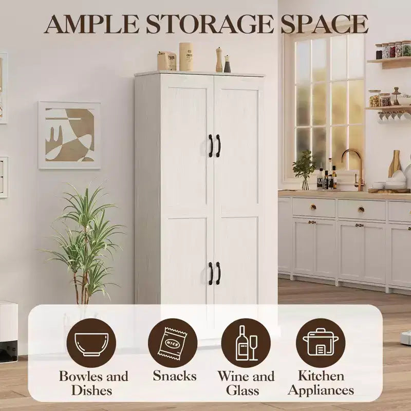 Aufbewahrungsschrank im Landhausstil, Vorratsschrank für die Küche, großer, hoher freistehender Schrank, Organizer für Lebensmittelvorräte, für Wohnzimmer, Schlafzimmer und Badezimmer