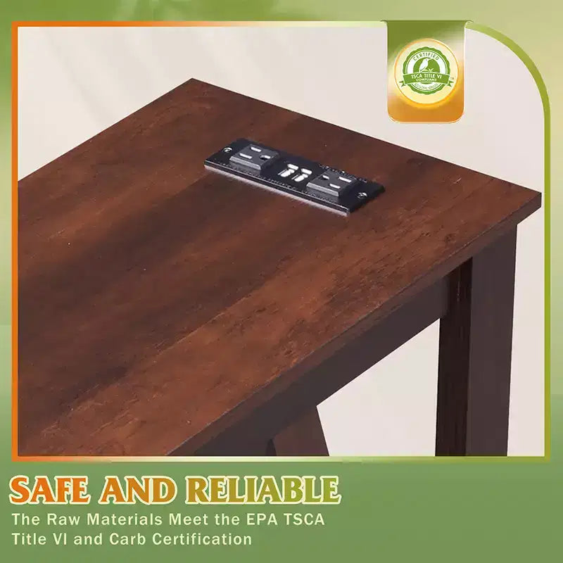 Slim End Table with Charging Station - Farmhouse Narrow Side Table with Open Storage Shelves for Small Spaces Bedroom/Living Room