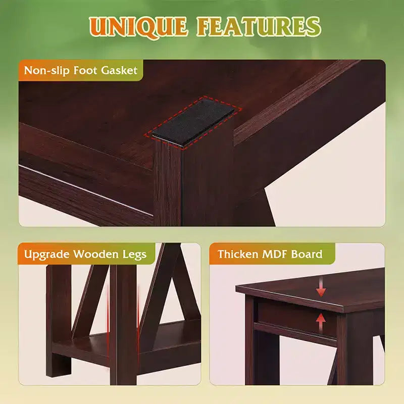 Slim End Table with Charging Station - Farmhouse Narrow Side Table with Open Storage Shelves for Small Spaces Bedroom/Living Room