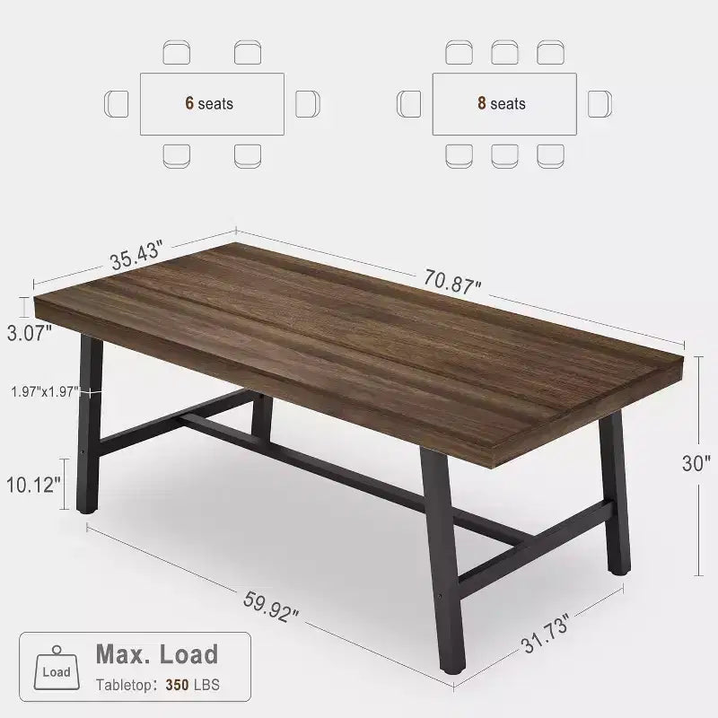 Mesa de comedor grande y larga de 70.87 pulgadas para 6-8 personas, mesa de cocina de madera con patas resistentes para cocina y comedor
