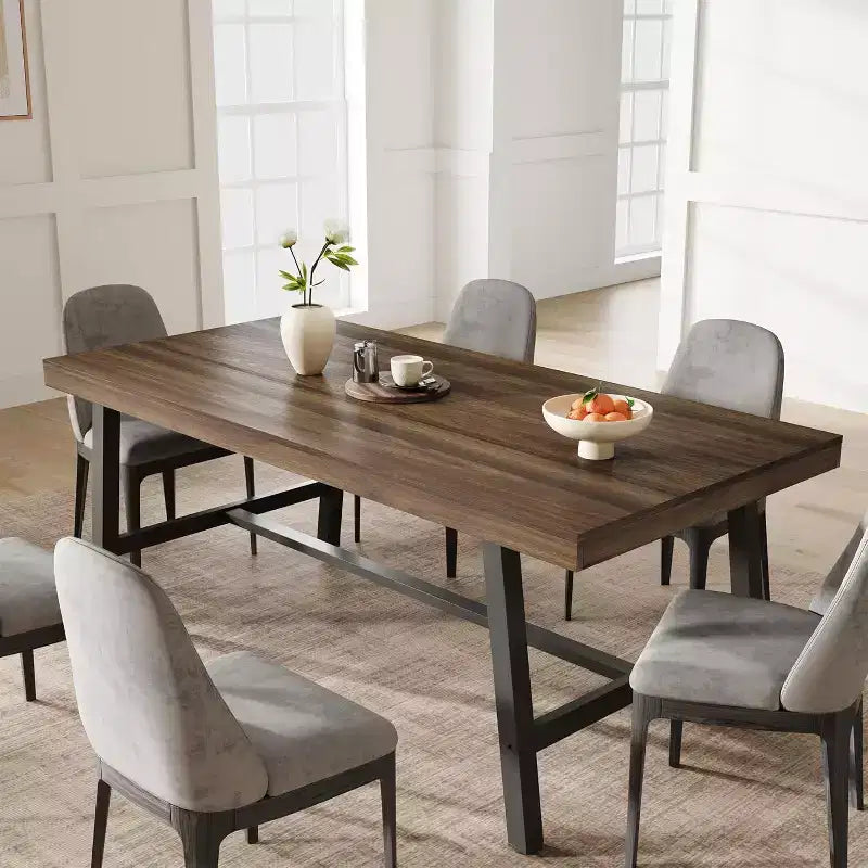 Grande table à manger longue de 70.87 pouces pour 6-8 personnes, table de cuisine en bois avec pieds robustes pour la cuisine et la salle à manger