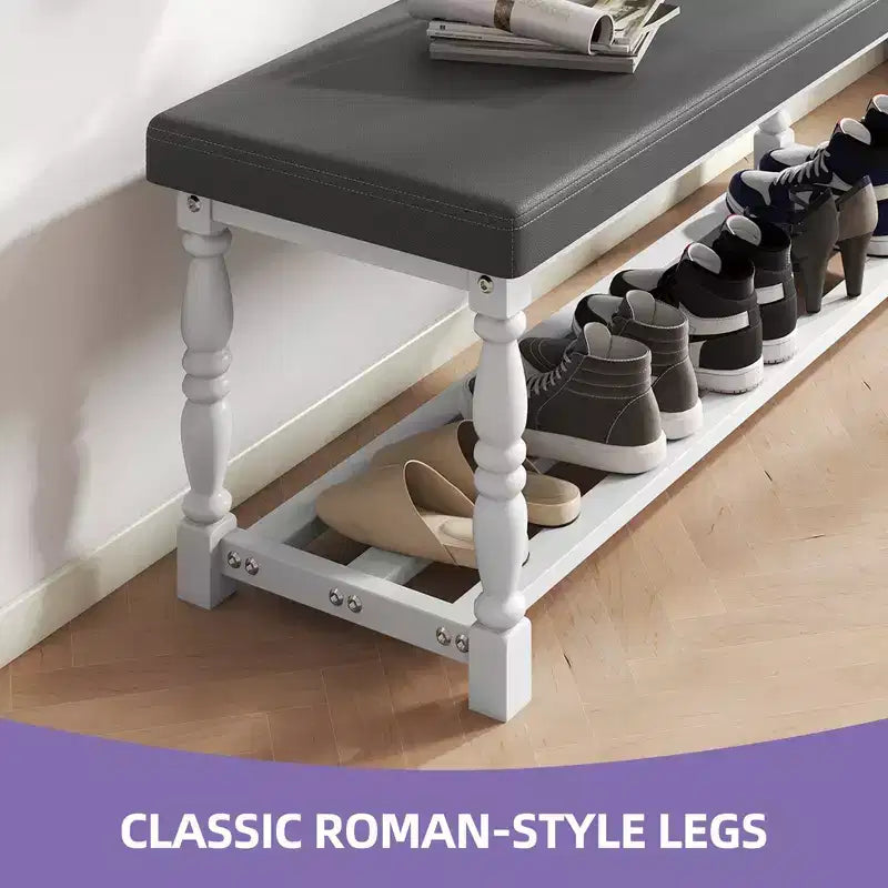 Banc à chaussures d’entrée avec assise rembourrée et rangement pour 5-6 paires de chaussures, étagère à chaussures